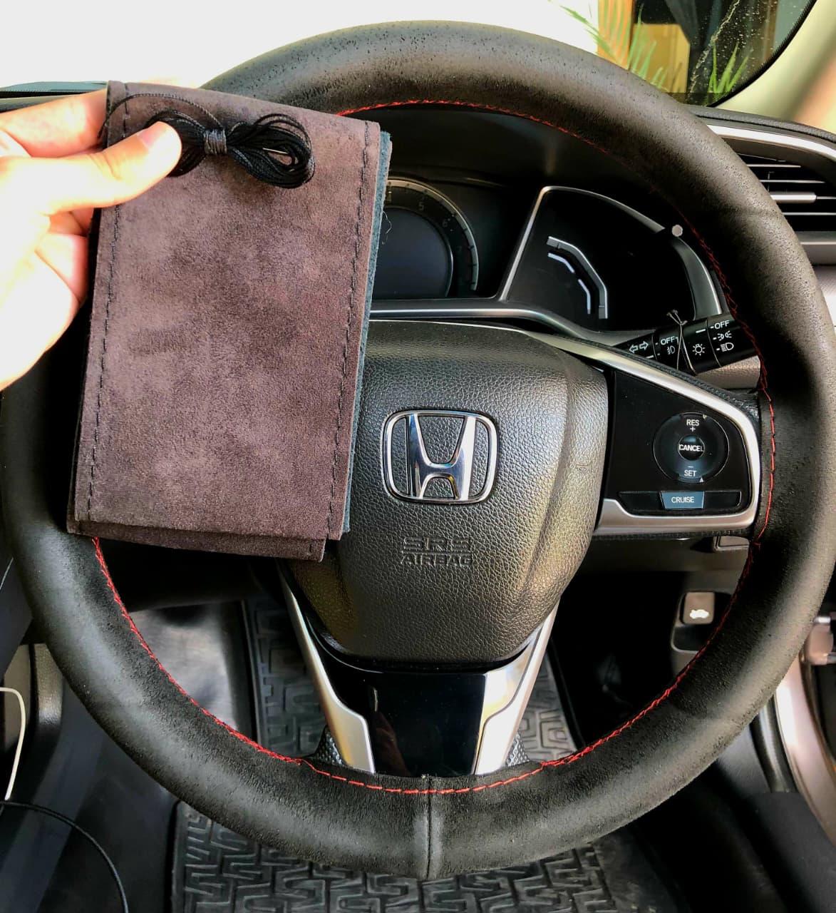 Alcantara/Suede Steering Wheel Cover Black with black thread