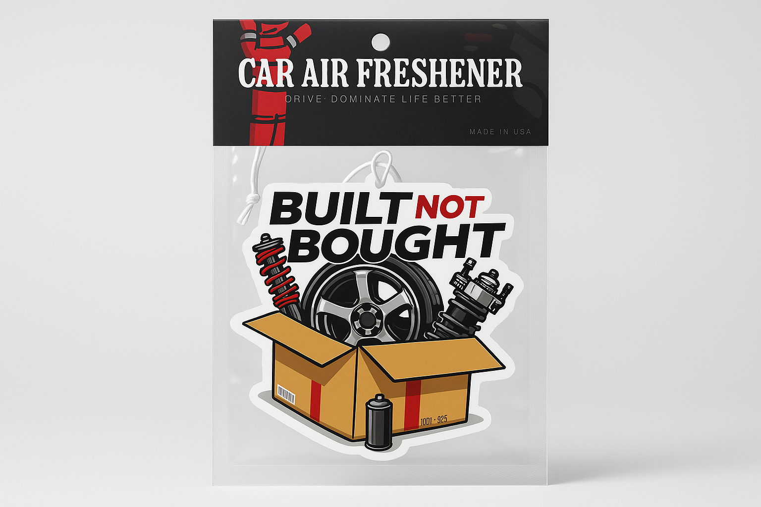 Enhanced "Built Not Bought" air freshener without hand for clean product display