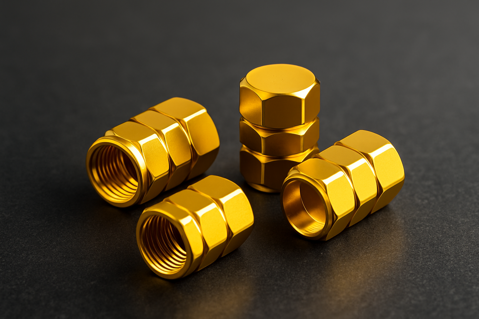 Enhanced gold tire valve caps for homepage display