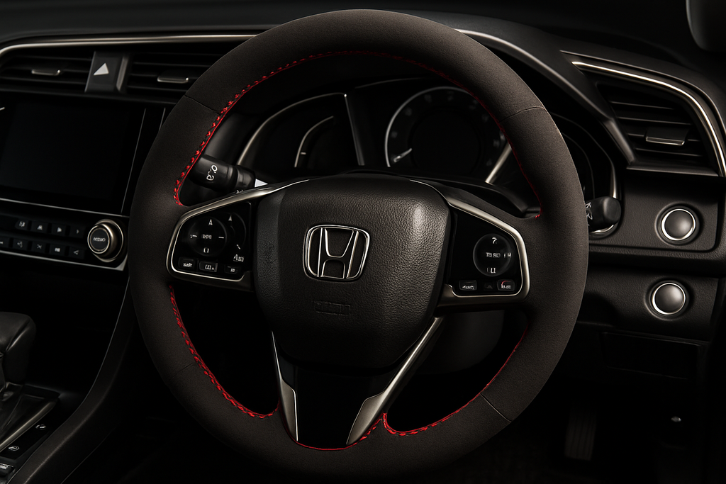 Enhanced Honda steering wheel with Alcantara cover for homepage display