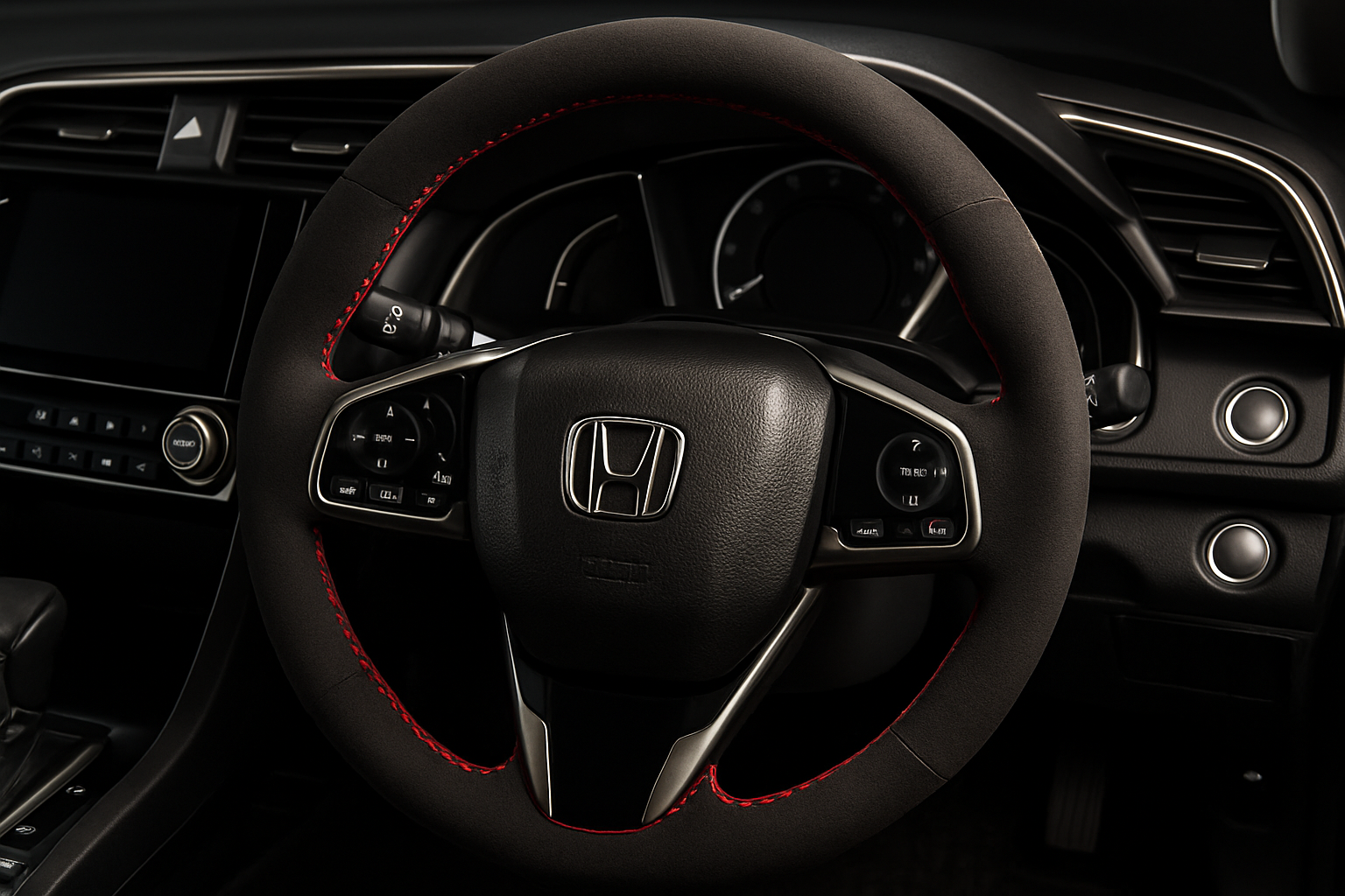 Enhanced Honda steering wheel with Alcantara cover for homepage display